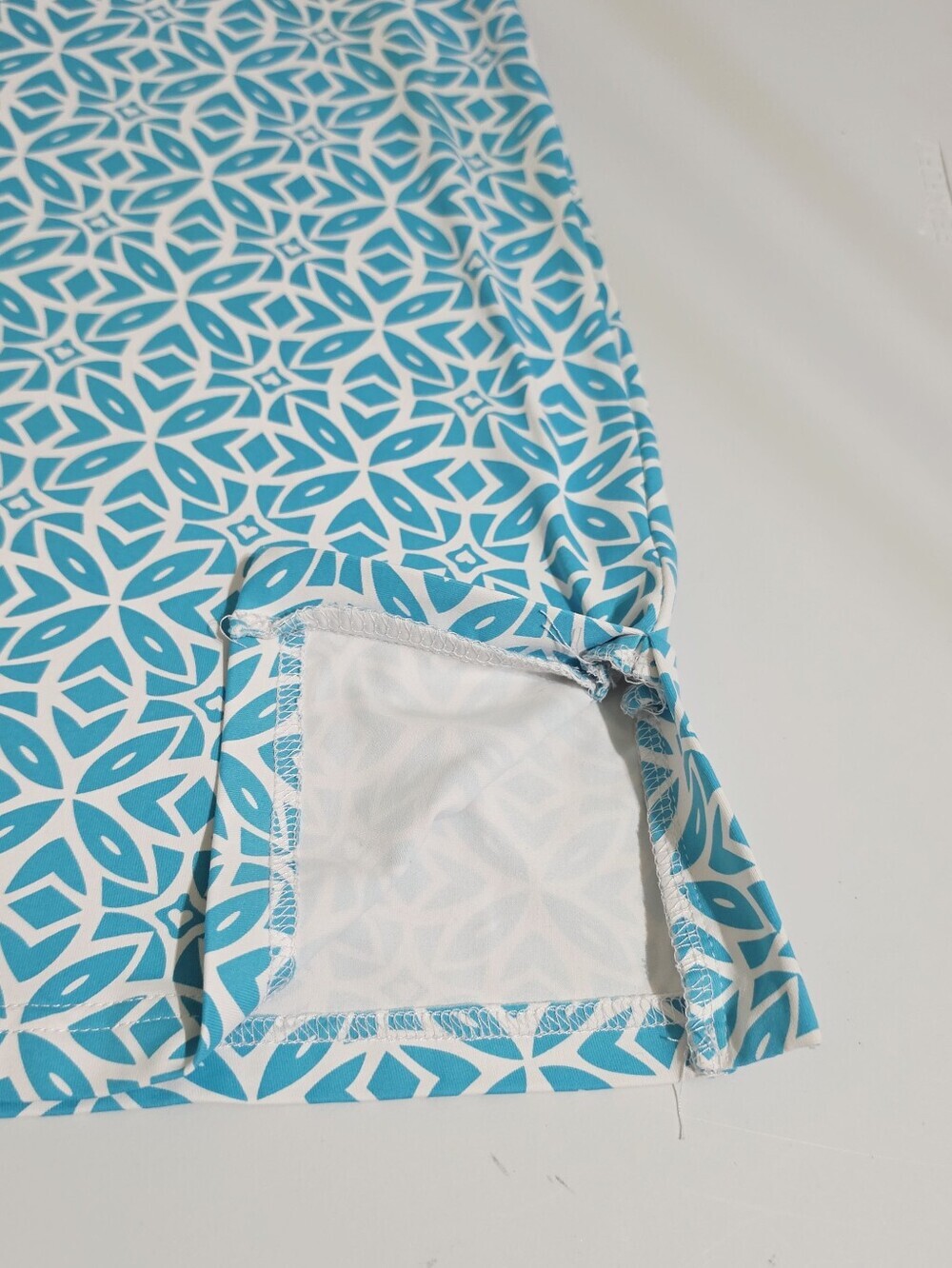 Lulu-B Colorful Clothing Dress M Turquoise White Geometric 3/4 Sleeve SPF 50 - Picture 11 of 14